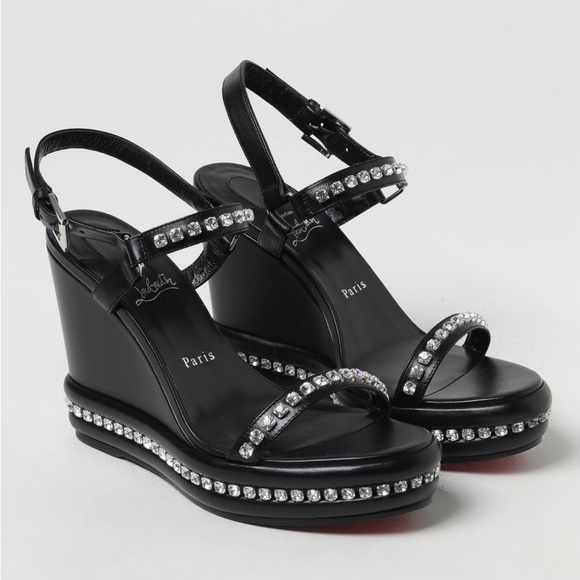 Christian Louboutin Pyrastrass 110mm leather wedge sandal with crystals size 40 - Picture 1 of 12